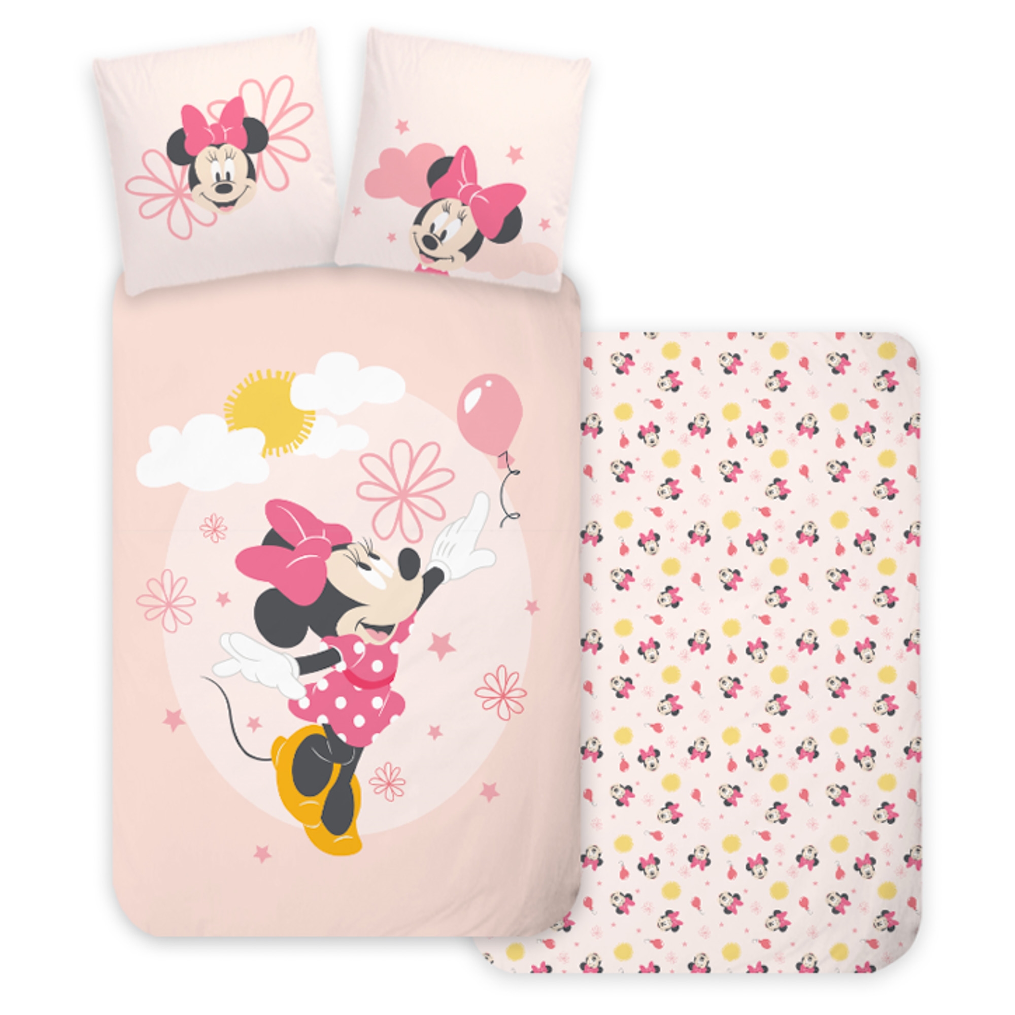 Minnie Mouse sengetøj - Vendbart sengesæt med Minnie med ballon - 100% bomulds sengelinned
