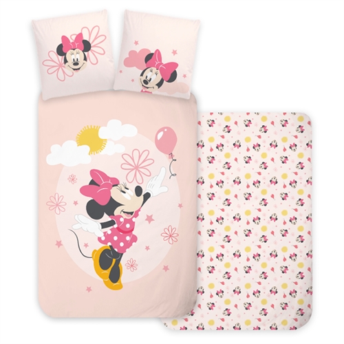 Minnie Mouse sengetøj - 140x200 cm - Minnie med ballon - Børnesengesæt i 100% bomuld