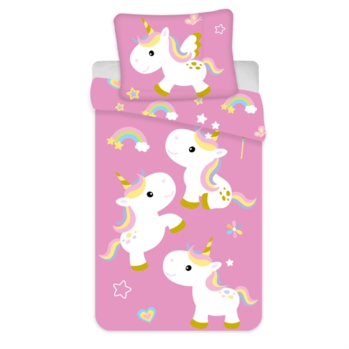 Enhjørning sengetøj - 150x210 cm - Unicorn børnesengetøj - 2 i 1 design - Sengesæt i 100% bomuld