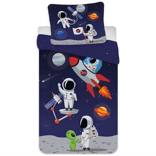 Astronaut junior sengetøj 100x140 cm - Astronaut rum sengetøj - 2 i 1 design - 100% bomuld