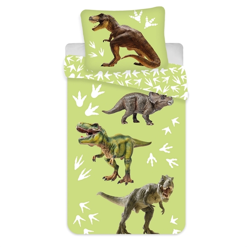 Dinosaur sengetøj 140x200 cm - 2 i 1 design - Grønt sengetøj - Dynebetræk i 100% bomuld