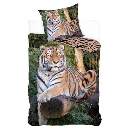 Sengetøj 140x200 cm - Tiger sengesæt med 2 i 1 design - Sengelinned i 100% bomuld