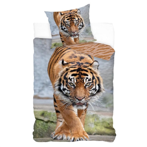 Sengetøj 150x210 cm - Tiger motiv - Vendbar dynebetræk - 100% bomulds sengesæt
