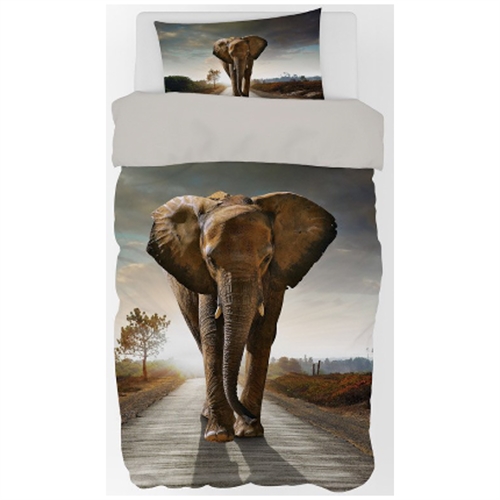 Elefant sengetøj 140x200 cm - Flot dynebetræk med en stor elefant - 100% bomulds sengesæt