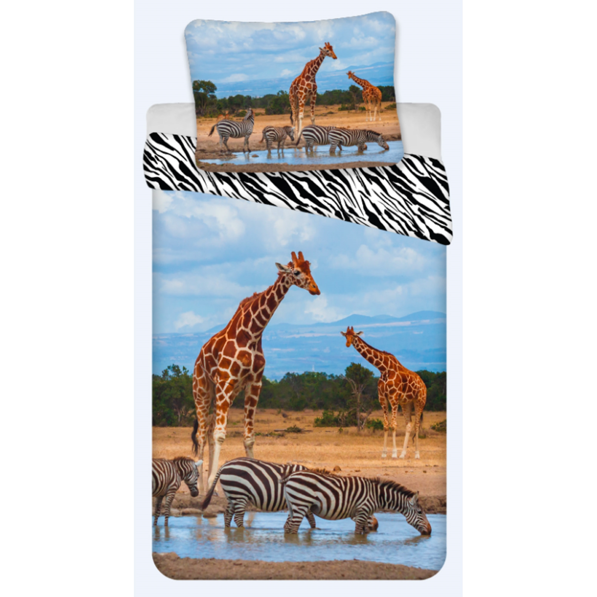 Sengetøj med dyr - 100% bomuld - Børnesengetøj 140x200 cm - Giraffer og zebraer på savannen