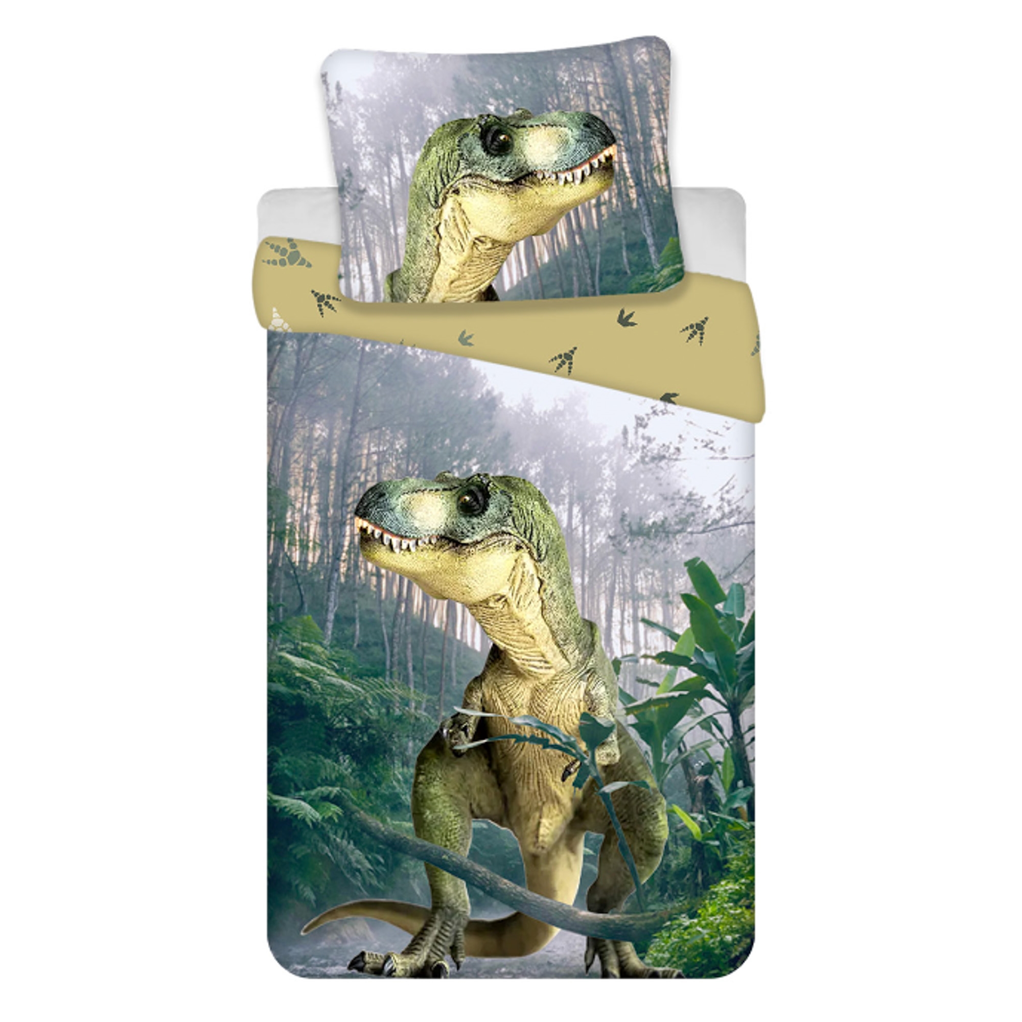 Dinosaur sengetøj - 100% bomuld - Børnesengetøj 140x200 cm - Grøn