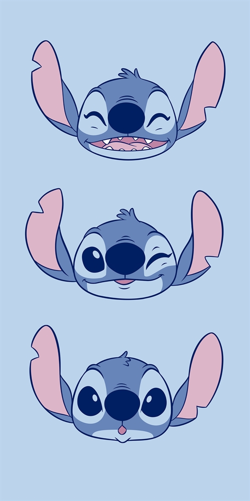 Stitch håndklæde - 70x140 cm - 100% bomuld - Blødt badehåndklæde med forskellige Stitch ansigtsudtryk