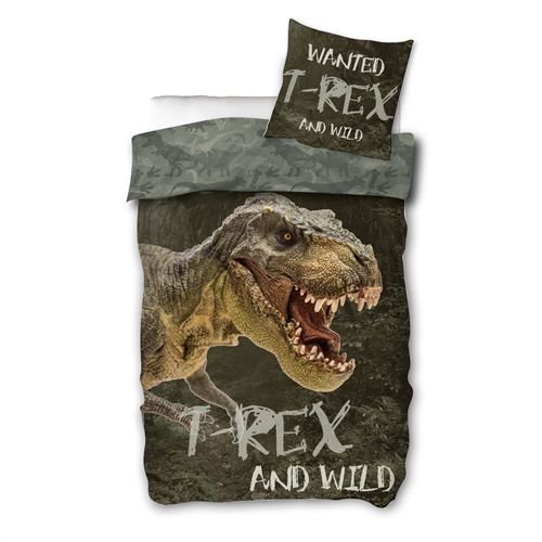 Sengetøj 140x200 cm - T-rex dinosaur sengetøj - Vendbart design - Sengetøj børn i 100% bomuld