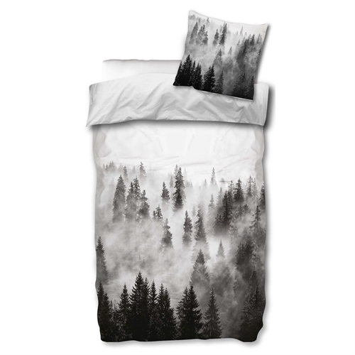 Sengetøj 140x200 cm - Sengetøj med træ landskab - Natur motiv - 100% bomuld - Sort og hvidt sengesæt
