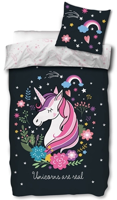 Enhjørning sengetøj - 140x200 cm - Selvlysende sengetøj med Unicorn - 100% bomulds sengesæt