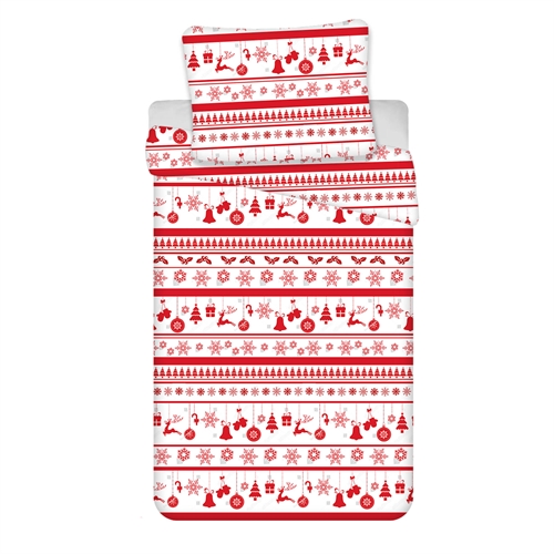 Julesengetøj 140x200 cm - Jule sengesæt med juleikoner - 100% bomulds sengelinned