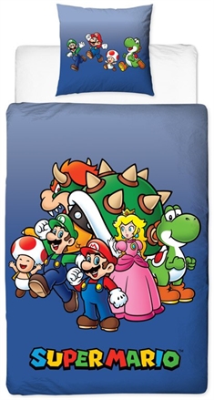 Super Mario sengetøj - 150x210 cm - The team - Dynebetræk med 2 i 1 design - 100% bomuld 
