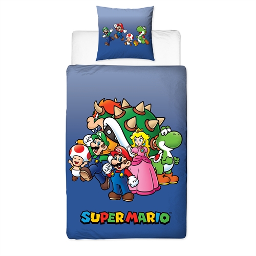 Super Mario sengetøj - 150x210 cm - The team - Dynebetræk med 2 i 1 design - 100% bomuld 