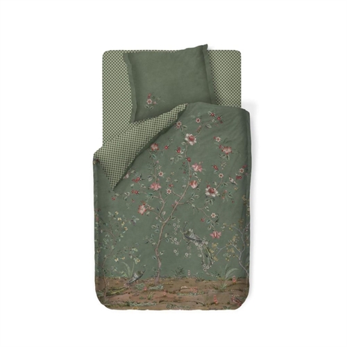 Blomstret sengetøj 140x200 cm - Grønt vendbart sengesæt i 100% blød bomuld - Okinawa green - Pip Studio sengelinned