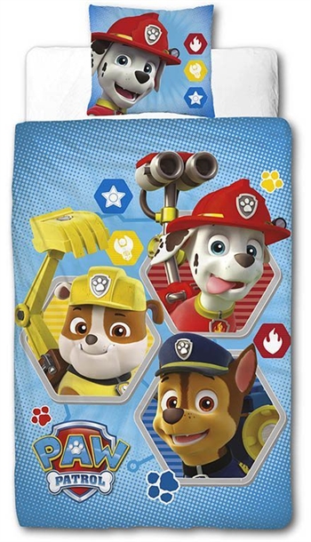 Paw Patrol sengetøj - 140x200 cm - Marshall, Rubble og Chase -  Sengesæt med vendbart design - 100% bomuld