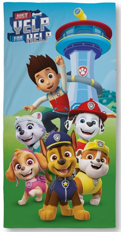 Paw Patrol håndklæde - 70x140 cm - 100% Bomuld - Blødt badehåndklæde med Paw Patrol udkigstårn og teamet 