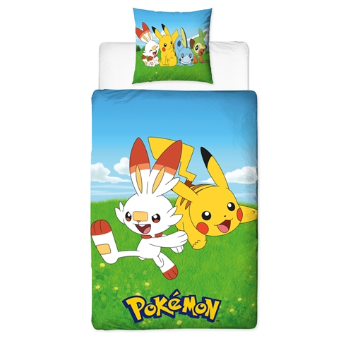 Pokemon sengetøj - 140x200 cm - Pikachu og Scorbunny - Vendbart sengesæt - Dynebetræk i 100% bomuld