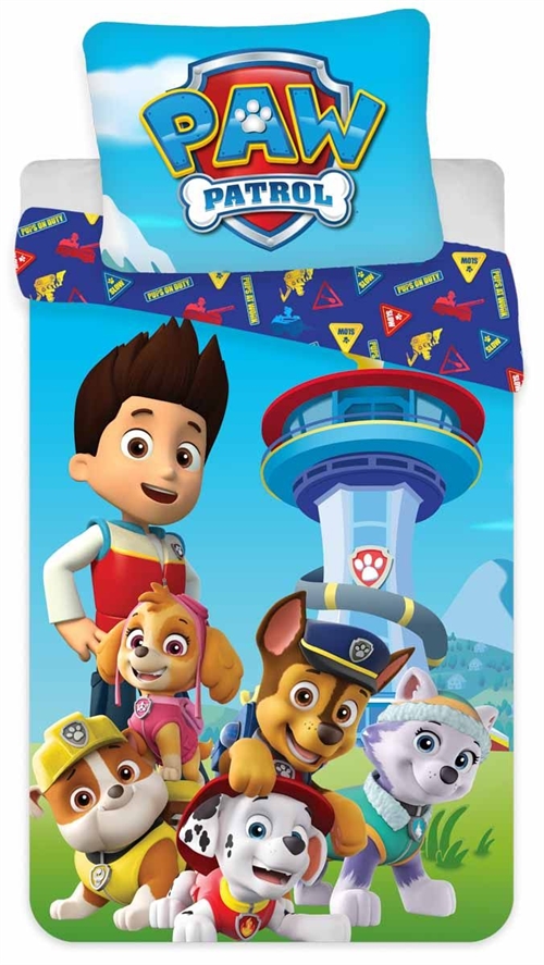 Junior sengesæt 100x140 cm - Vendbart sengetøj med Paw Patrol og udkigstårnet - 100% bomulds sengelinned