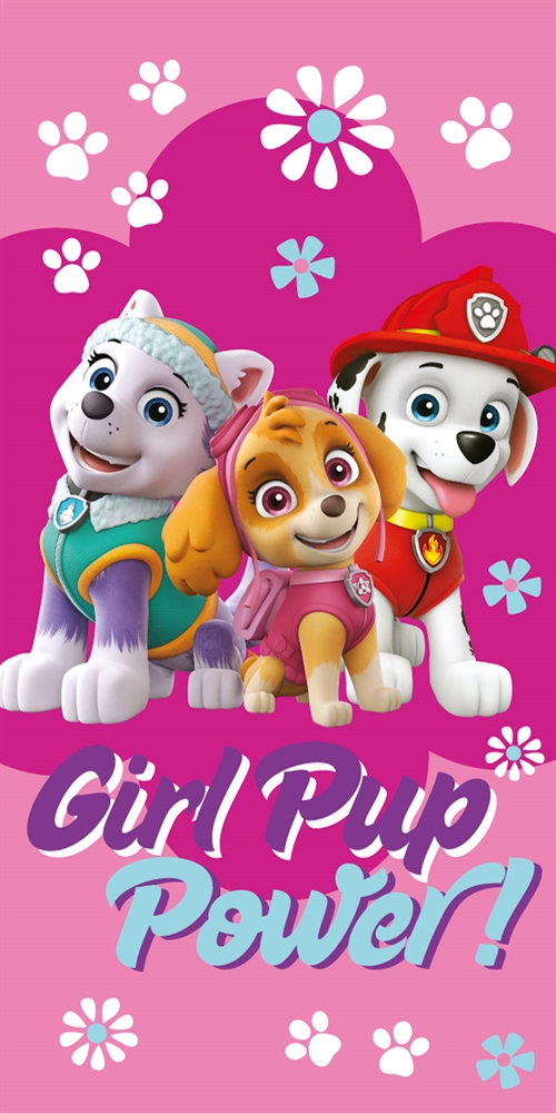 Paw Patrol håndklæde - 70x140 cm - 100% bomuld - Girl Pup Power - Blødt badehåndklæde med Skye, Everest og Marshall