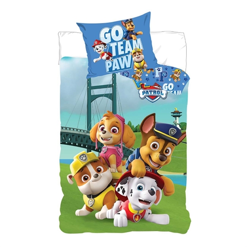 Paw Patrol sengetøj 140x200 cm - Go Team Paw - 2 i 1 sengesæt - Dynebetræk i 100% bomuld