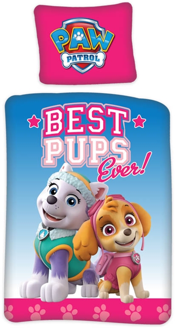 Lyserødt junior sengetøj 100x140 cm - Paw Patrol sengesæt - Everest og Skye - 2 i 1 design - 100% bomuld