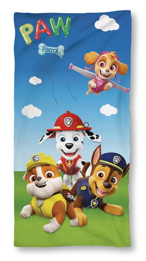 Paw Patrol håndklæde - 70x140 cm - 100% bomuld - Blødt badehåndklæde med Rubble, Skye, Chase og Marshall