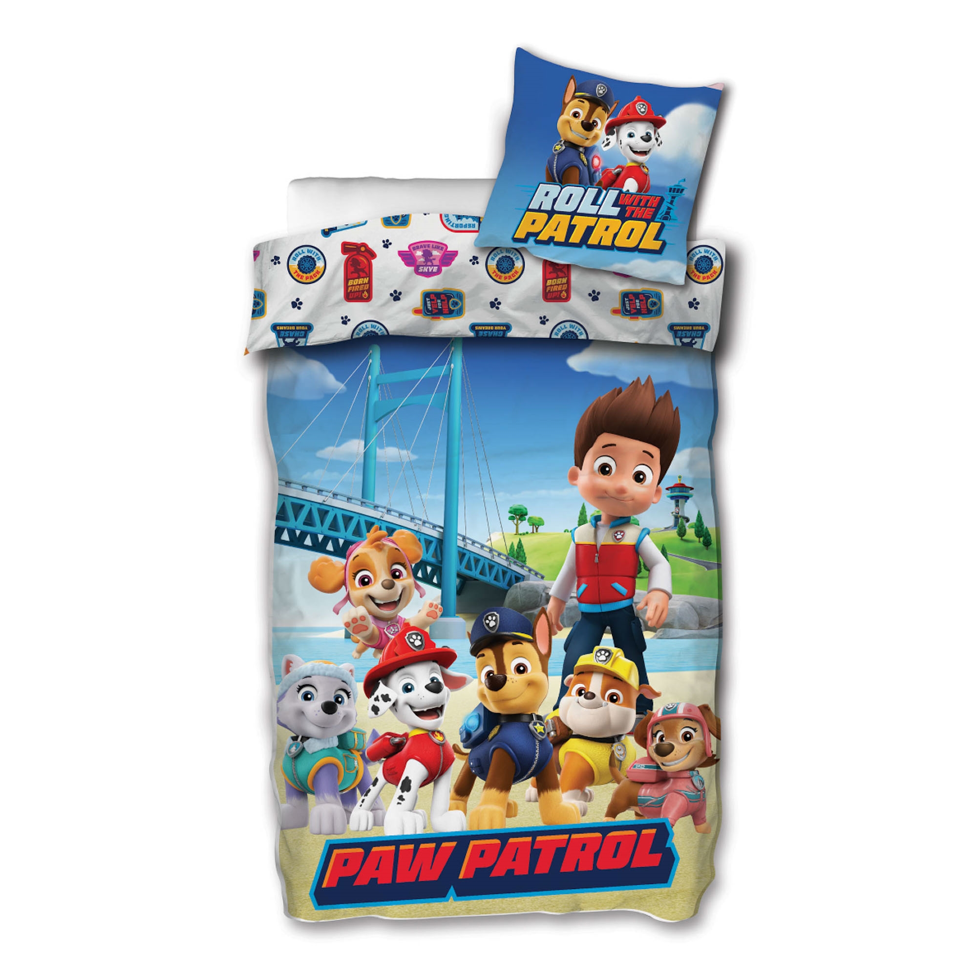 Paw Patrol sengetøj - 100% blødt bomuld - Børnesengetøj 140x200 cm - Roll with the Patrol