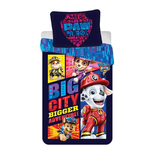 Sengetøj 150x210 cm - Paw Patrol The Movie - 2 i 1 sengesæt - Dynebetræk i 100% bomuld