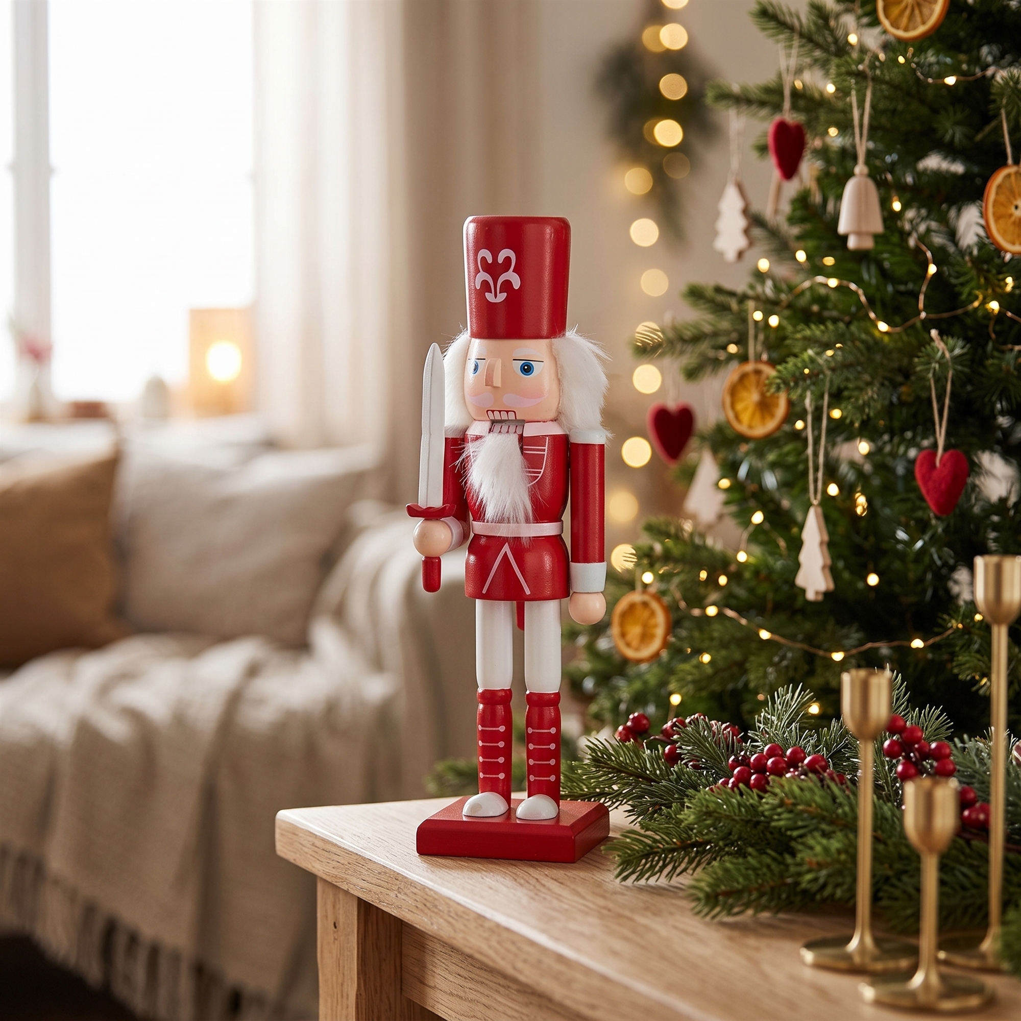 Nøddeknækker 26 cm - Med sværd i hånden - Nøddeknækker julefigur