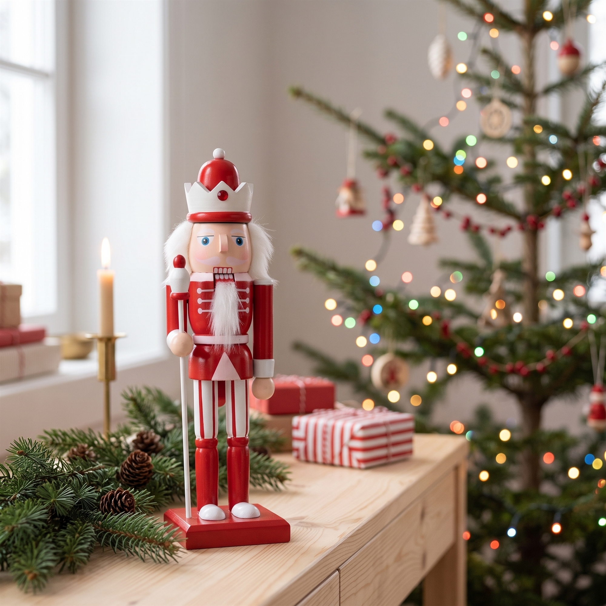 Nøddeknækker 26 cm - Med scepter i hånden - Nøddeknækker julefigur
