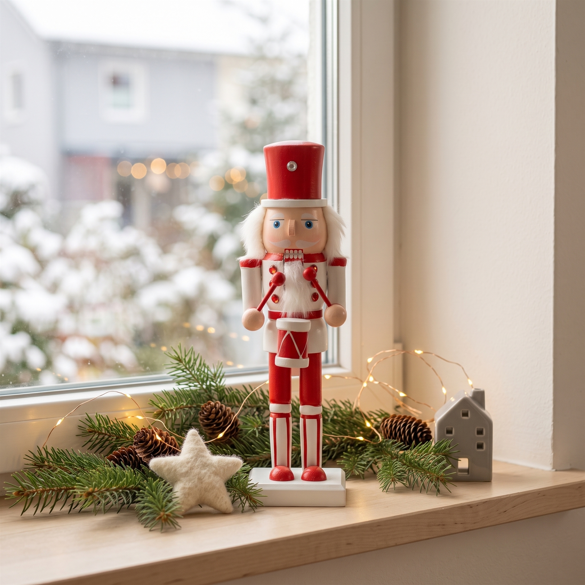 Nøddeknækker - 26 cm høj - Med trommer - Nøddeknækker julefigur