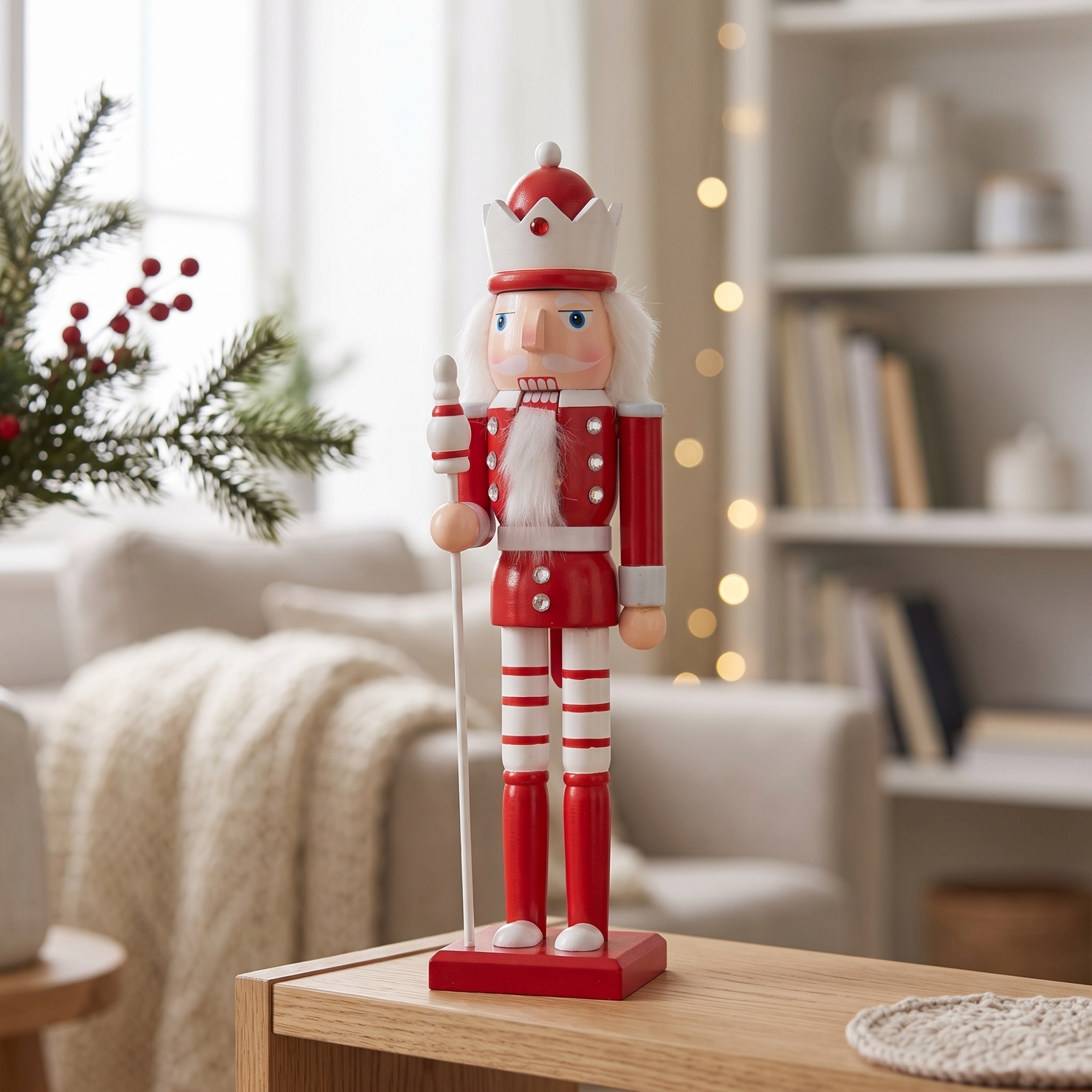 Nøddeknækker figur 38 cm - Klassisk nøddeknækker med scepter