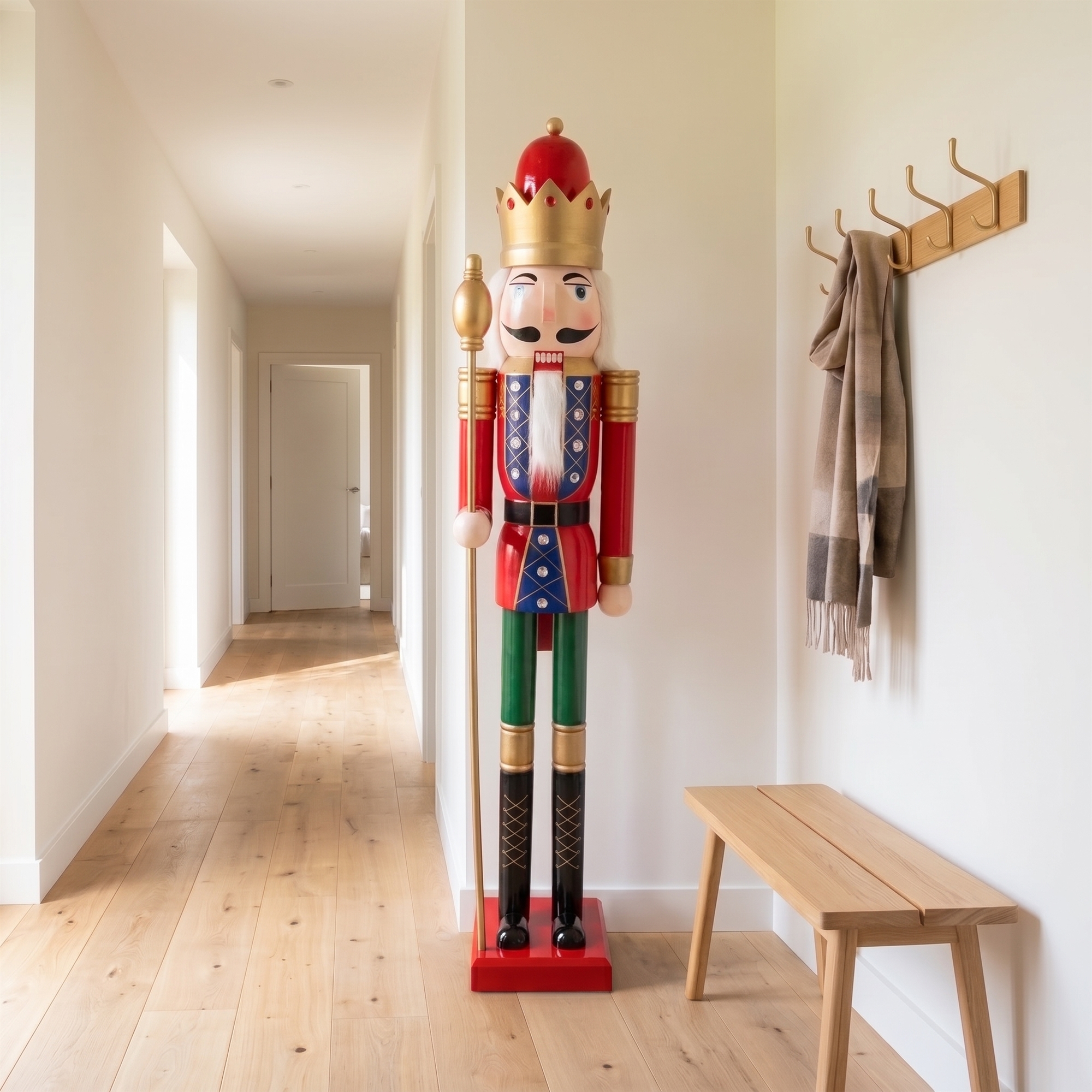 Kæmpe nøddeknækker - 180 cm høj - Med flot guldbelagt scepter i hånden