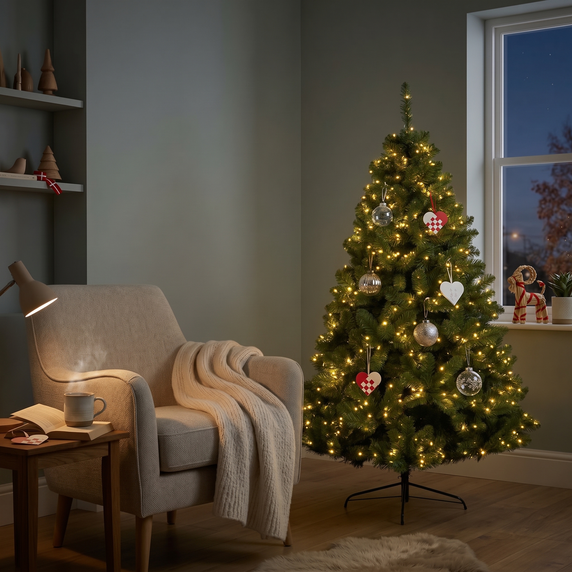 Kunstigt juletræ - Højde 150 cm - Stort, grønt og fyldigt - På fod