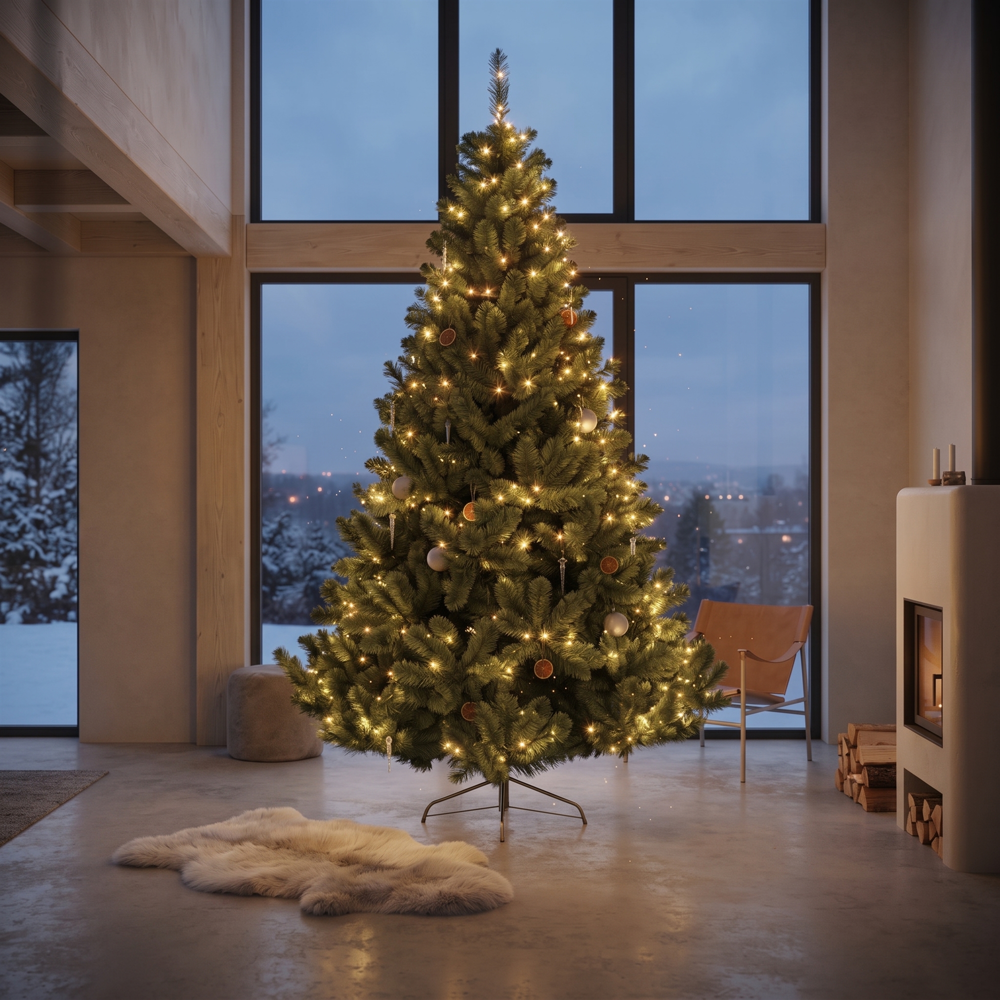 Kunstigt juletræ - Højde 270 cm - Stort, grønt og fyldigt - På fod