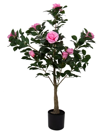 Kunstigt rosentræ 110 cm høj - Med lyserøde roser og smukke detaljer 