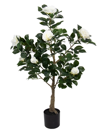 Kunstigt rosentræ 110 cm høj - Med hvide roser og smukke detaljer 