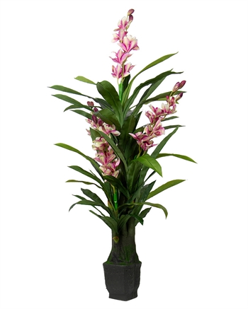 Kunstig Orkidé 165 cm - 3 violette blomster - Cymbidium orkide
