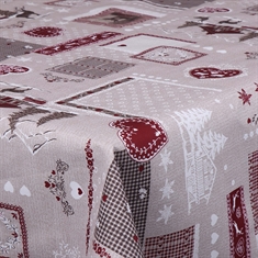 Tekstil voksdug - Vinterlandskab og julehjerter - 140 cm bred - På metermål
