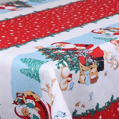 Tekstil voksdug - Juletræ og julemand - 140 cm bred - På metermål