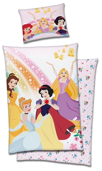 Prinsesse junior sengetøj 100x140 cm - Disney prinsesser - 2 i 1 design - 100% bomuld