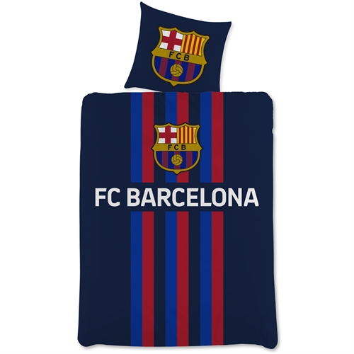 FC Barcelona sengetøj - 150x210 cm - Sort vendbart sengesæt med logo - 100% bomulds sengelinned - Fodbold sengetøj