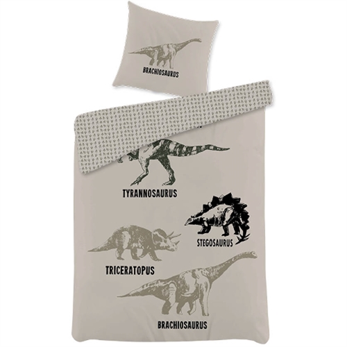 Sengetøj 140x200 cm - Dinosaur sengetøj - Vendbart design - Dino - 100% bomulds sengesæt