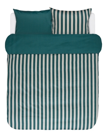 Stribet sengetøj 140x220 cm - Pine green - Vendbar dynebetræk - 100% Bomuldssatin sengesæt - Marc O\'Polo