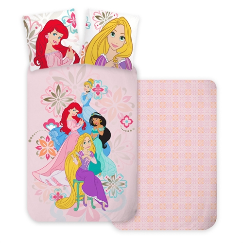 Junior sengetøj 100x140 cm - Vendbart sengesæt med Disney prinsesser - 100% bomulds sengelinned