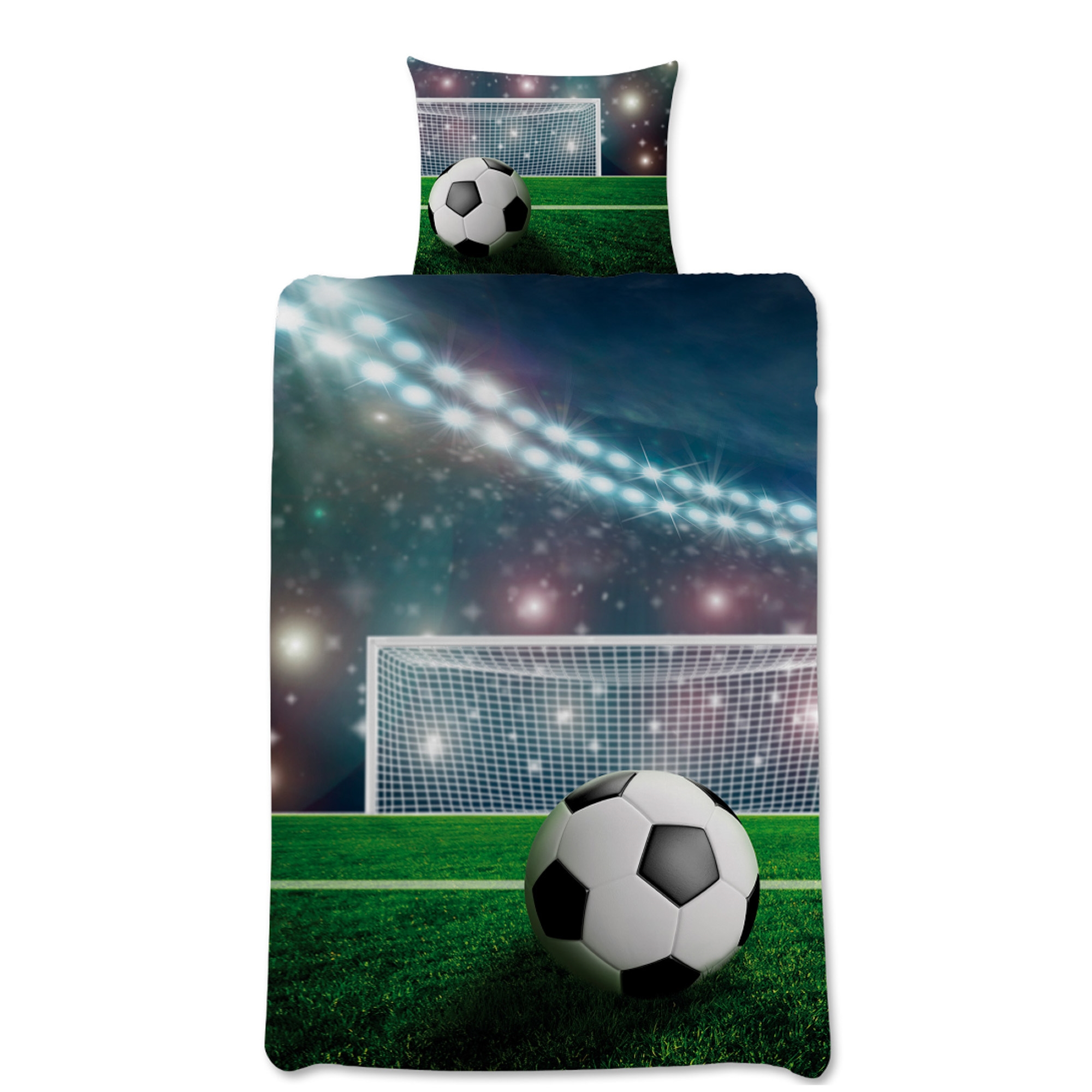 Fodbold sengetøj - 100% bomuld - Børnesengetøj 140x200 cm - Stadion og bold