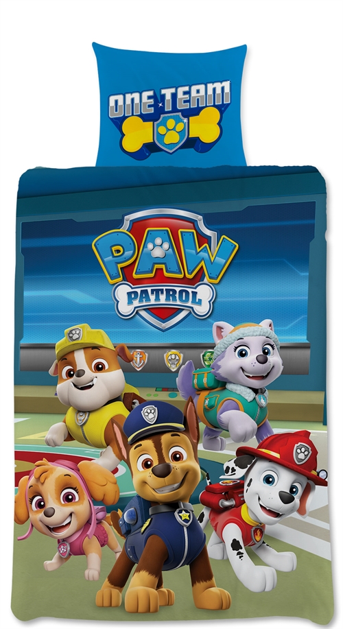 Junior sengetøj 100x140 cm - Vendbart sengesæt med Paw Patrol - One Team - 100% bomulds sengelinned