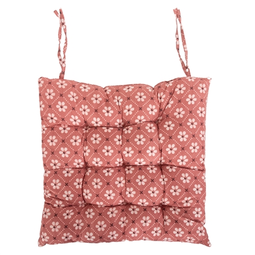 Stolehynde - 35x35x6 cm - Rød havehynde med blomster - Blød komfort hynde