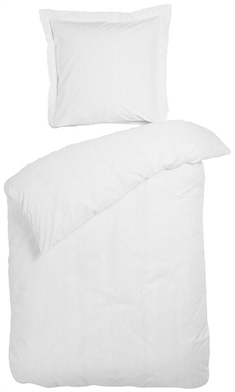 Hvidt sengetøj dobbeltdyne 200x220 cm - Raie Hvid - Stribet sengetøj - 100% Bomuldssatin - Night & Day