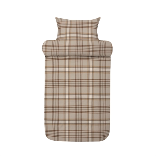 Flonel sengetøj 140x200 cm - Beige ternet sengesæt - 100% garnfarvet bomulds flonel - Richard Høie of Scandinavia sengelinned